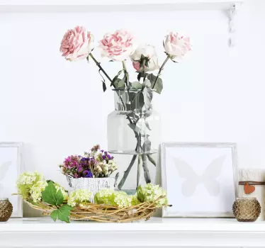 Vinilo decorativo jarra cristal y rosas - TenVinilo