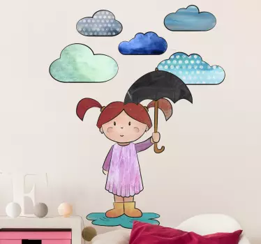 Kind unterm Regenschirm Wandtattoo - TenStickers