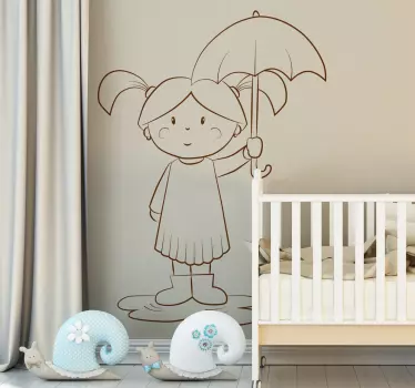 Sticker enfant fillette sous son parapluie - TenStickers