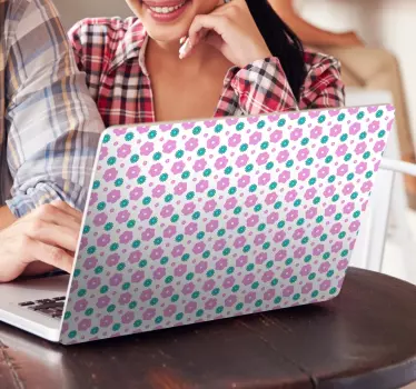 Pink Floral Pattern Laptop Sticker - TenStickers