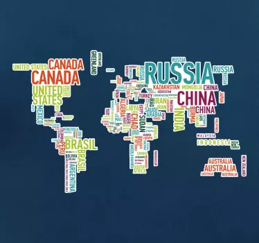 Landenavne wallsticker verdenskort - TenStickers