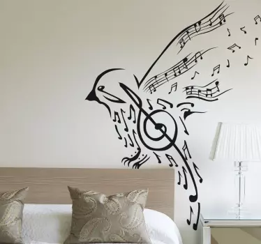 Vinilo decorativo pájaro notas musicales - TenVinilo