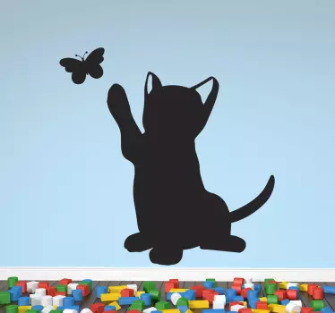 Kat og sommerfugl barnetiket animalsk klistermærke - TenStickers