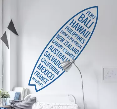 Surf Board with Countries Sticker - TenStickers