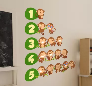 1 to 5 Monkeys Wall Sticker - TenStickers
