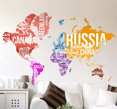 World Map With Names and Borders Sticker - TenStickers