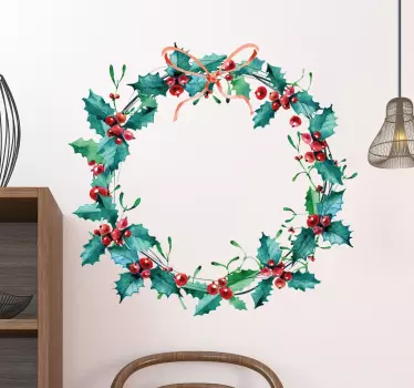 Holly Wreath Decorative Sticker - TenStickers