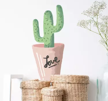 Cactus Pot Love Wall Sticker - TenStickers