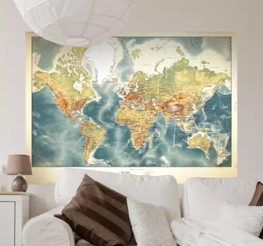Staré stylu světové mapy nástěnné samolepky - TenStickers