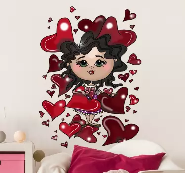 Cartoon Girl with Love Hearts Wall Sticker - TenStickers