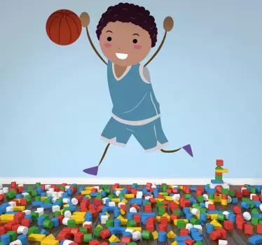 Sticker enfant joueur basket heureux - TenStickers