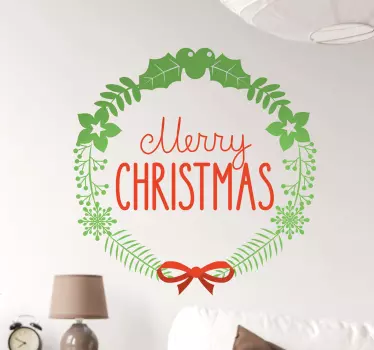 Merry Christmas Holly Wall Sticker - TenStickers