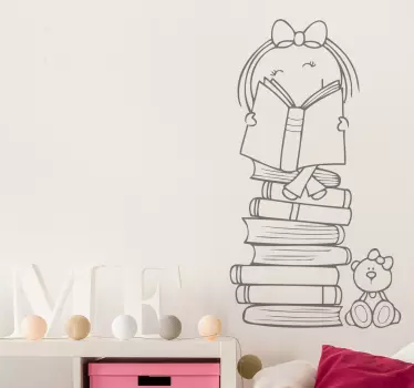 Tyttö lukeminen kirja lapsen seinä tarra - Tenstickers