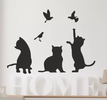 Silhouette Cats And Birds Wall Sticker - TenStickers