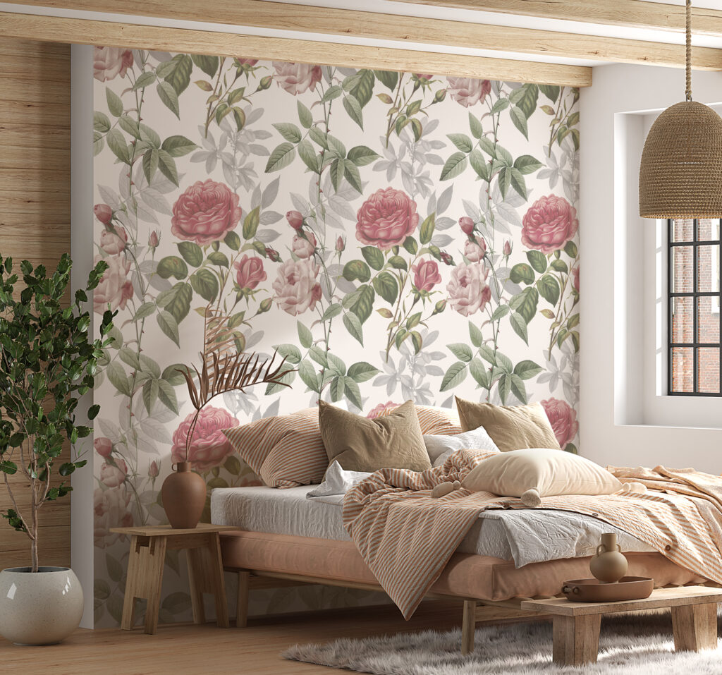 Papel pintado cabecero rosas grandes