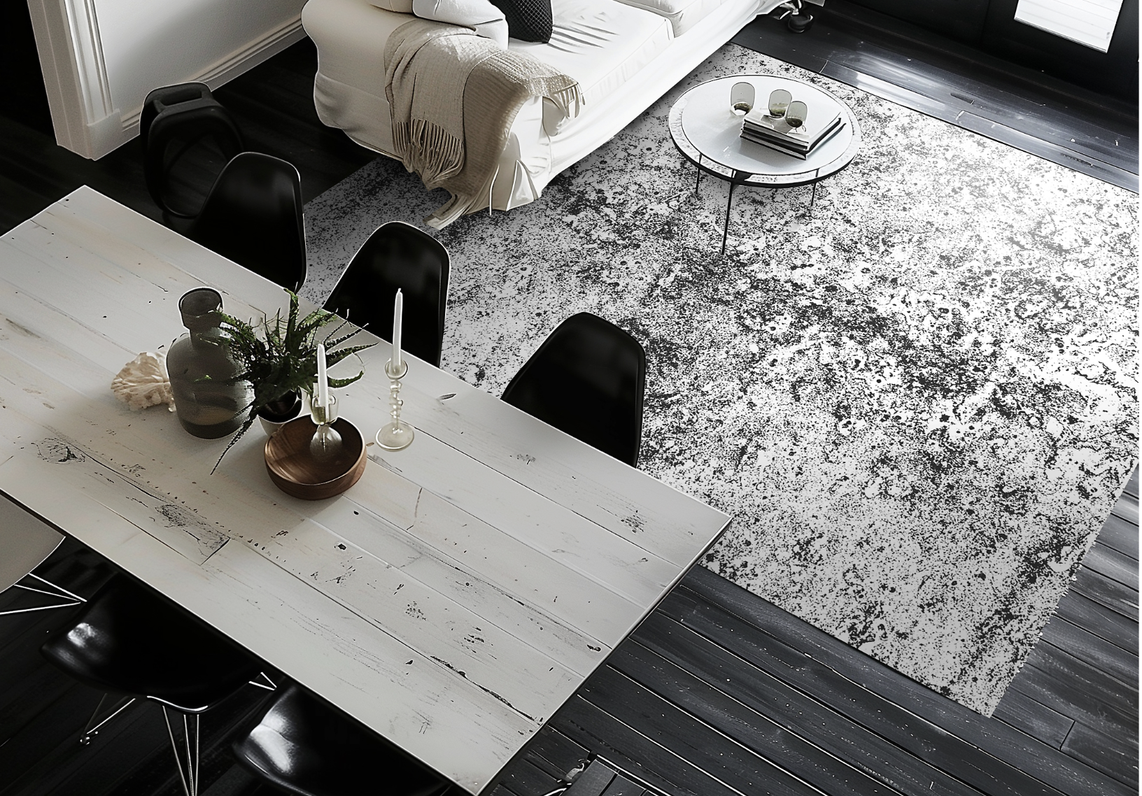 Decorate a dining room with a vinyl rug
