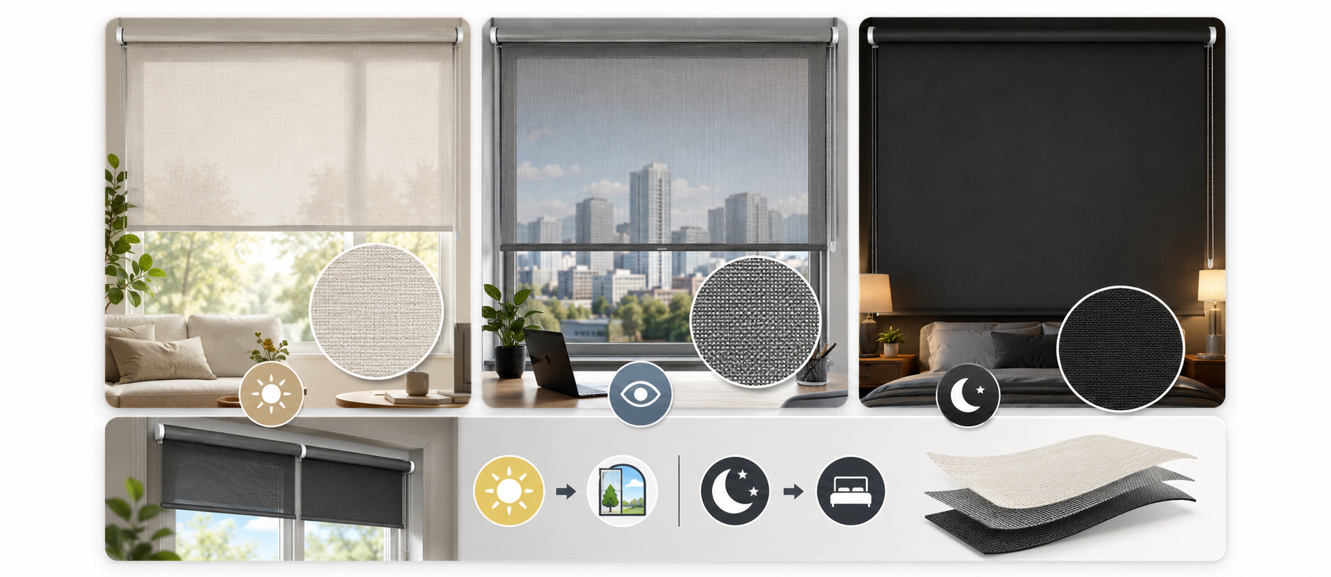 Estor enrollable opaco, translúcido o screen: cuál elegir para tu ventana