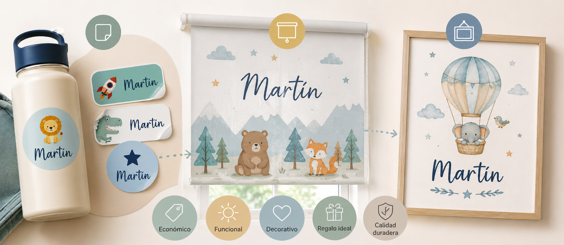 Productos personalizables con nombre: pegatinas, estores y cuadros (cuál elegir)