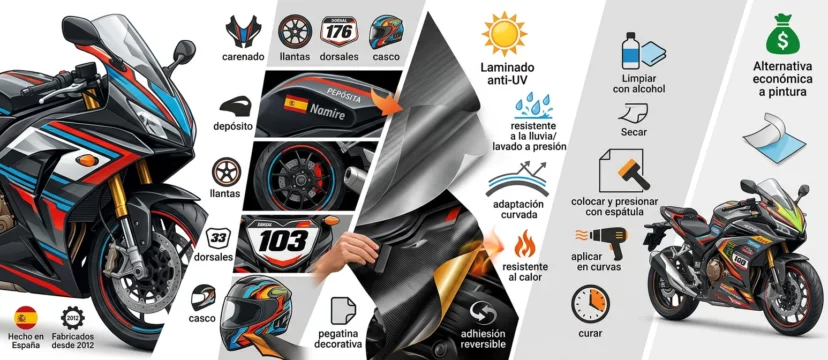 Vinilos para moto: tipos, kits y guía para personalizar carenado, depósito y llantas