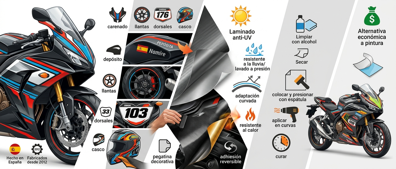 Vinilos para moto: tipos, kits y guía para personalizar carenado, depósito y llantas