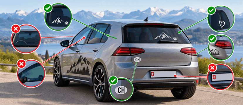 Welche Autoaufkleber sind in der Schweiz erlaubt? Regeln für Scheiben, CH-Kleber und Werbung